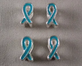 50% OFF!! Blue Awareness Ribbon European Bead Silver Tone 4pcs (0851)