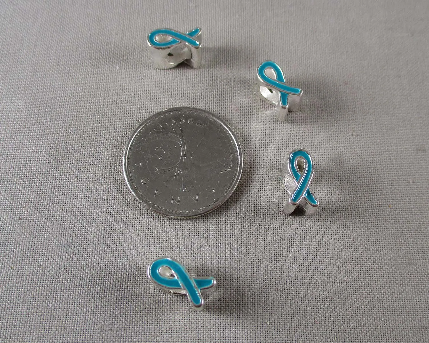 50% OFF!! Blue Awareness Ribbon European Bead Silver Tone 4pcs (0851)