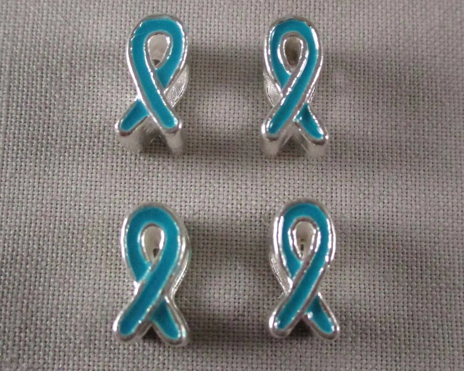 50% OFF!! Blue Awareness Ribbon European Bead Silver Tone 4pcs (0851)