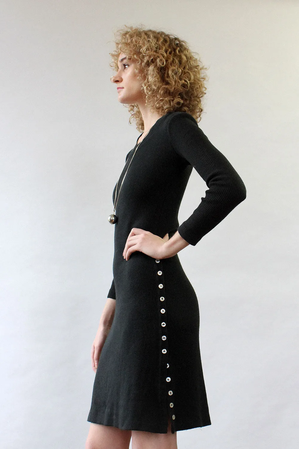 70s Ribbed Button Dress XS-M