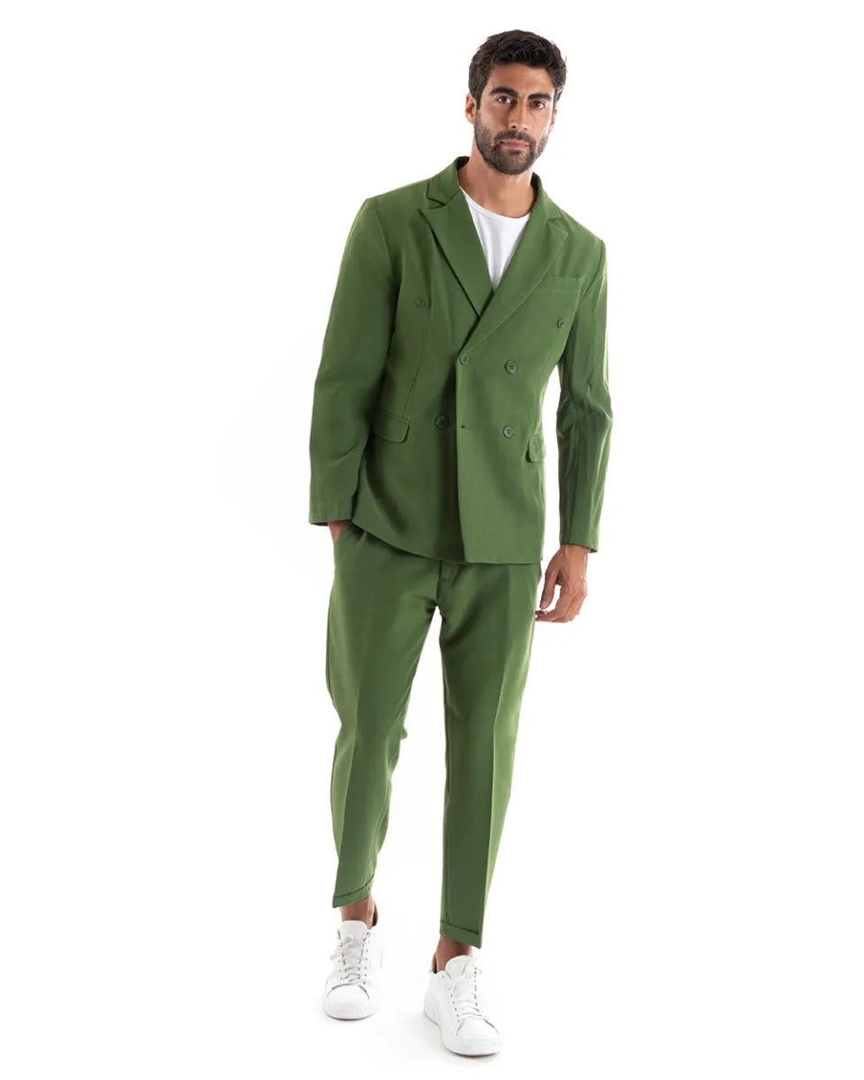 Abito Uomo Doppiopetto Vestito Viscosa Completo Giacca Pantaloni Verde Elegante Cerimonia GIOSAL-OU2166A