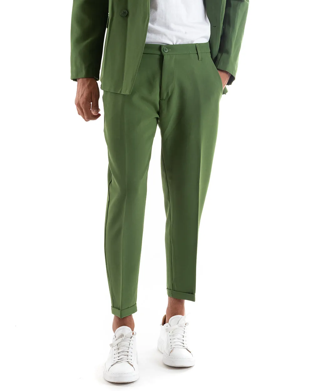 Abito Uomo Doppiopetto Vestito Viscosa Completo Giacca Pantaloni Verde Elegante Cerimonia GIOSAL-OU2166A