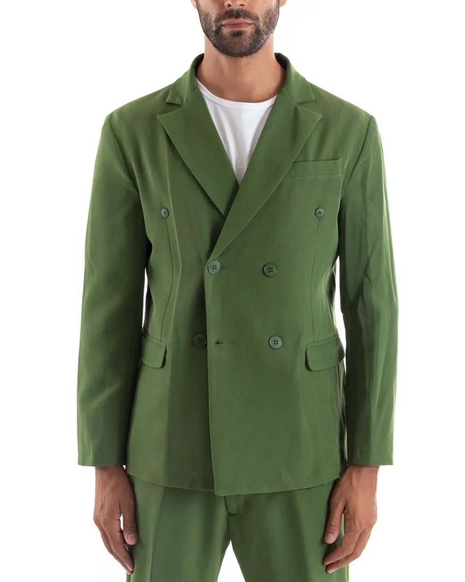 Abito Uomo Doppiopetto Vestito Viscosa Completo Giacca Pantaloni Verde Elegante Cerimonia GIOSAL-OU2166A