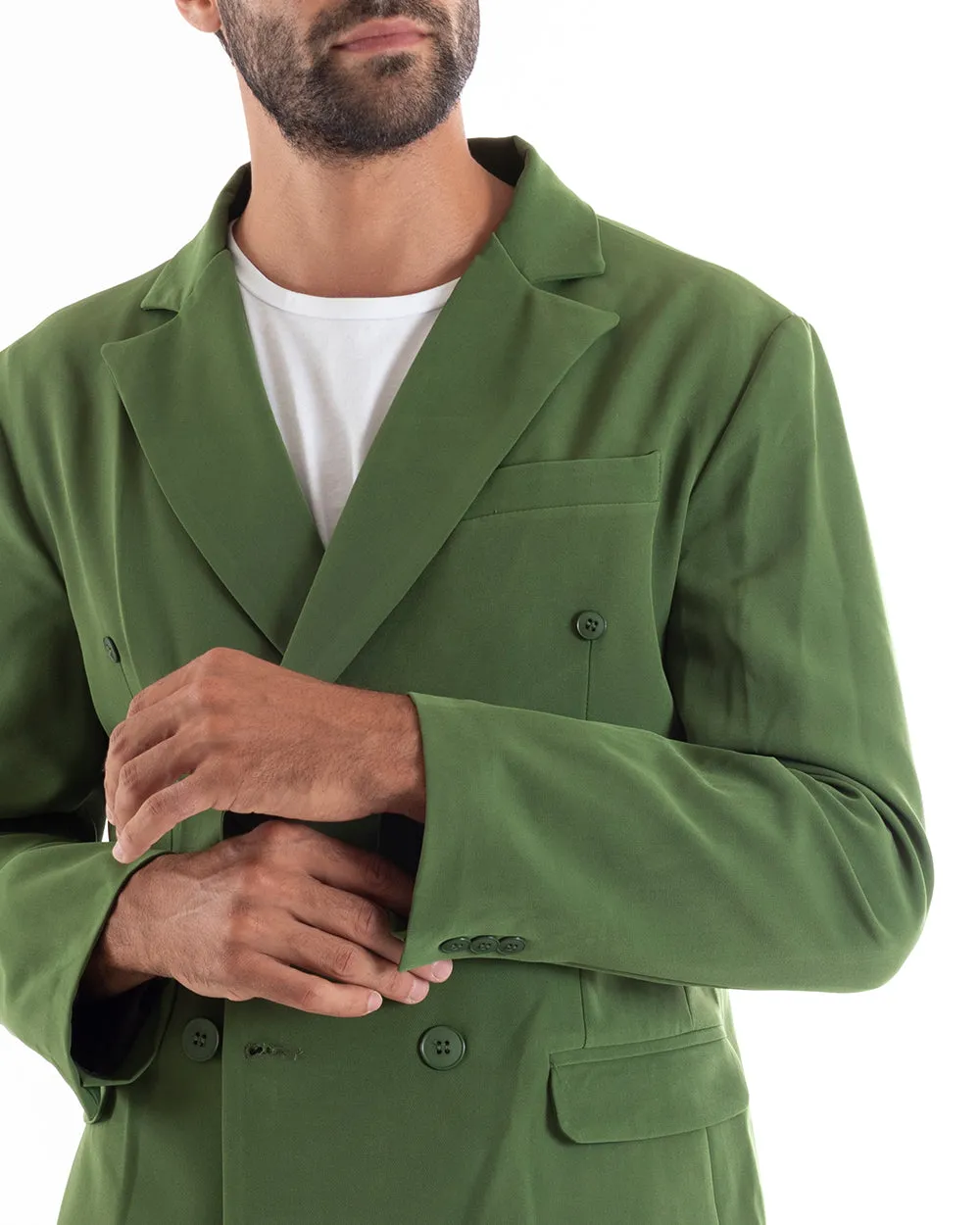 Abito Uomo Doppiopetto Vestito Viscosa Completo Giacca Pantaloni Verde Elegante Cerimonia GIOSAL-OU2166A