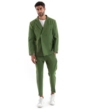 Abito Uomo Doppiopetto Vestito Viscosa Completo Giacca Pantaloni Verde Elegante Cerimonia GIOSAL-OU2166A