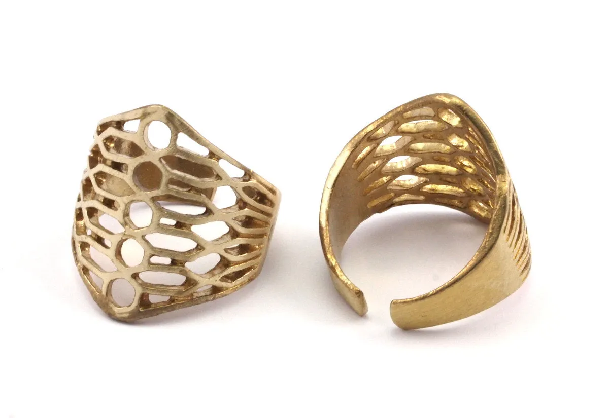 Adjustable Boho Ring - 2 Raw Brass Adjustable Riddled Rings N0035