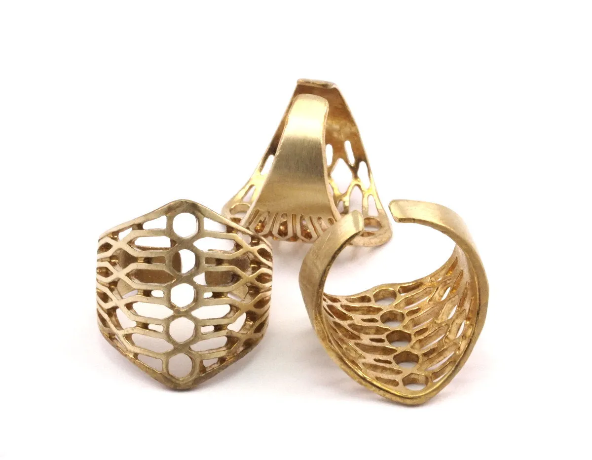 Adjustable Boho Ring - 2 Raw Brass Adjustable Riddled Rings N0035