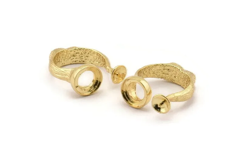 Adjustable Ring Settings, 1 Gold Plated Adjustable Rings with 2 Stone Settings - Pad Size 10mm N0232 Q0246