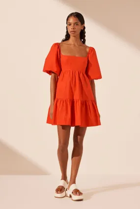 AMADA SQUARE NECK TIERED MINI DRESS - HIBISCUS