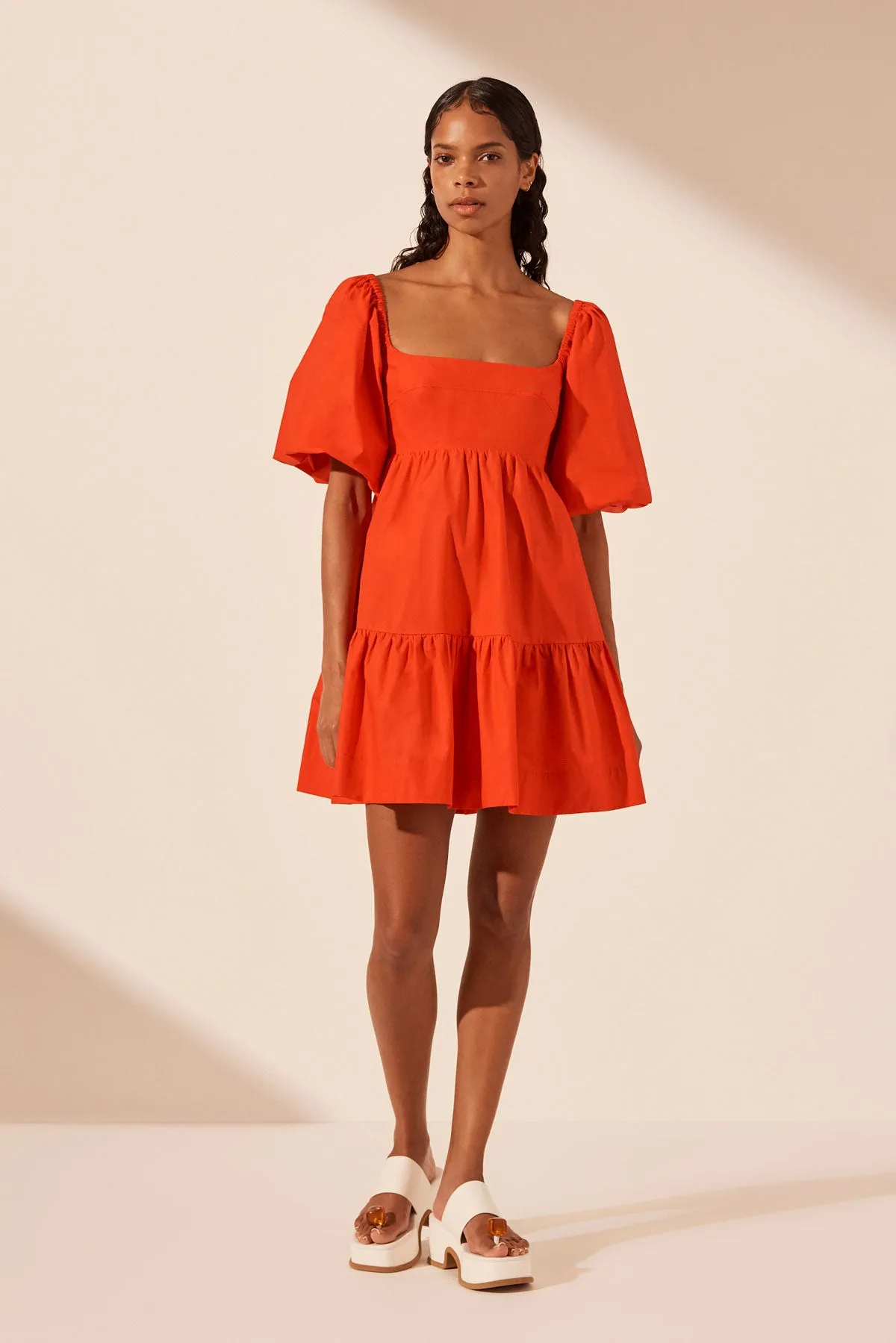 AMADA SQUARE NECK TIERED MINI DRESS - HIBISCUS