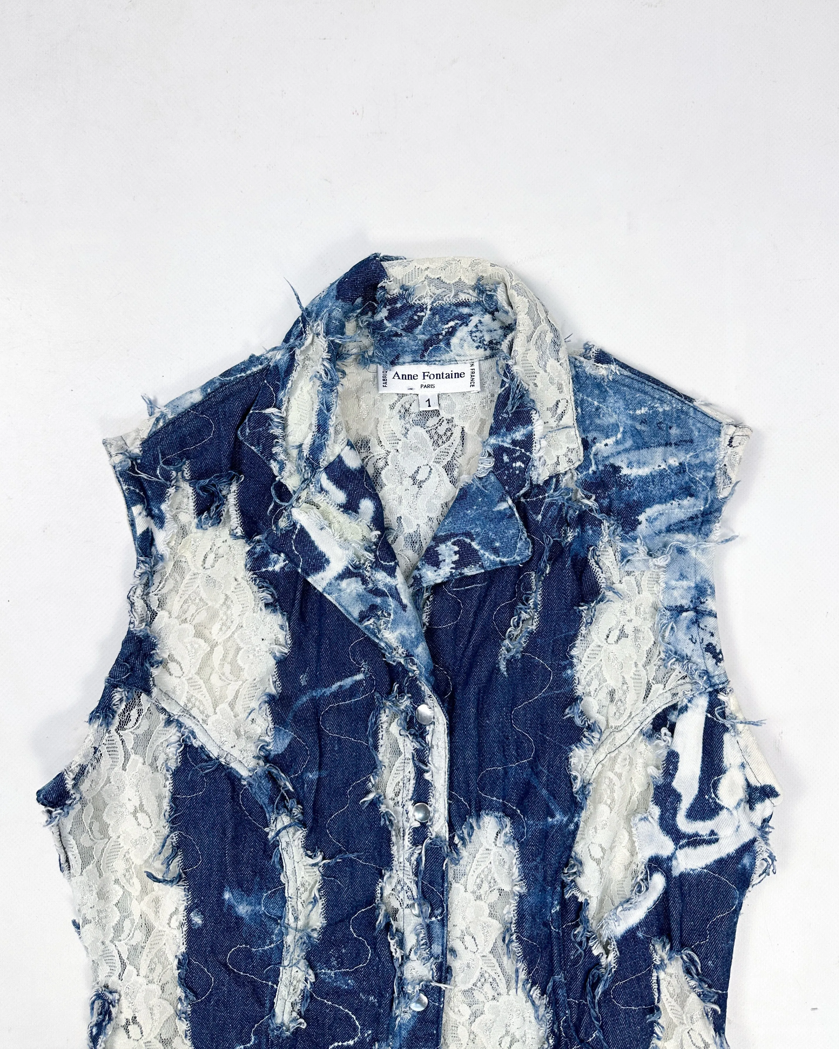 Anne Fontaine Destroyed Denim Lace Top 2000's