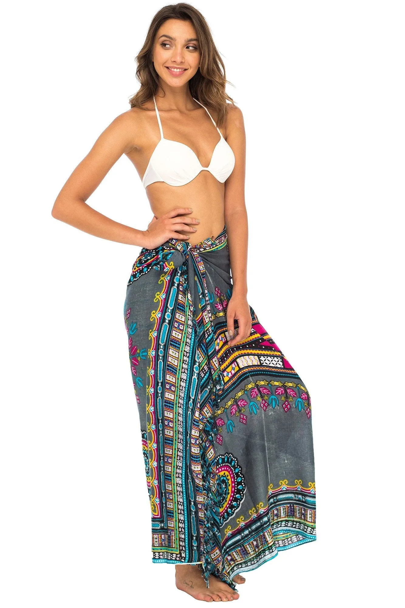 Back From Bali Womens Sarong Swimsuit Cover Up Ethnic Beach Wear Bikini Wrap Skirt with Coconut Clip