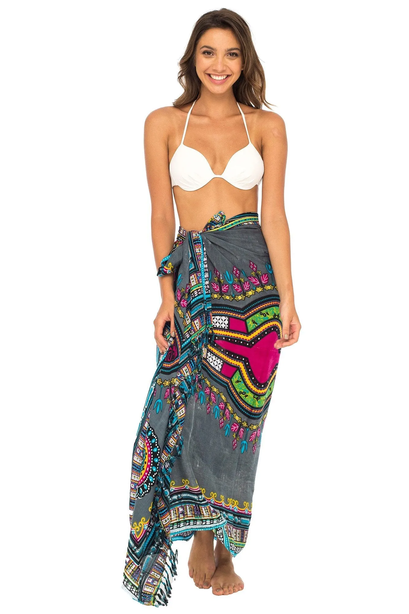 Back From Bali Womens Sarong Swimsuit Cover Up Ethnic Beach Wear Bikini Wrap Skirt with Coconut Clip