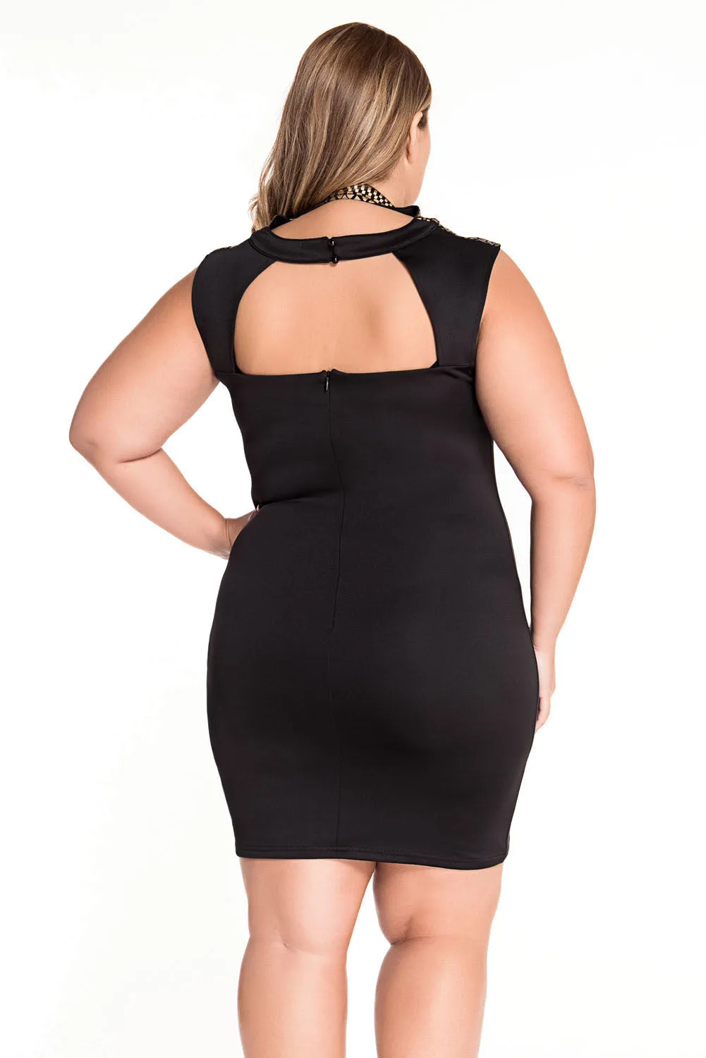 Black Gold Neck Sleeveless Dress