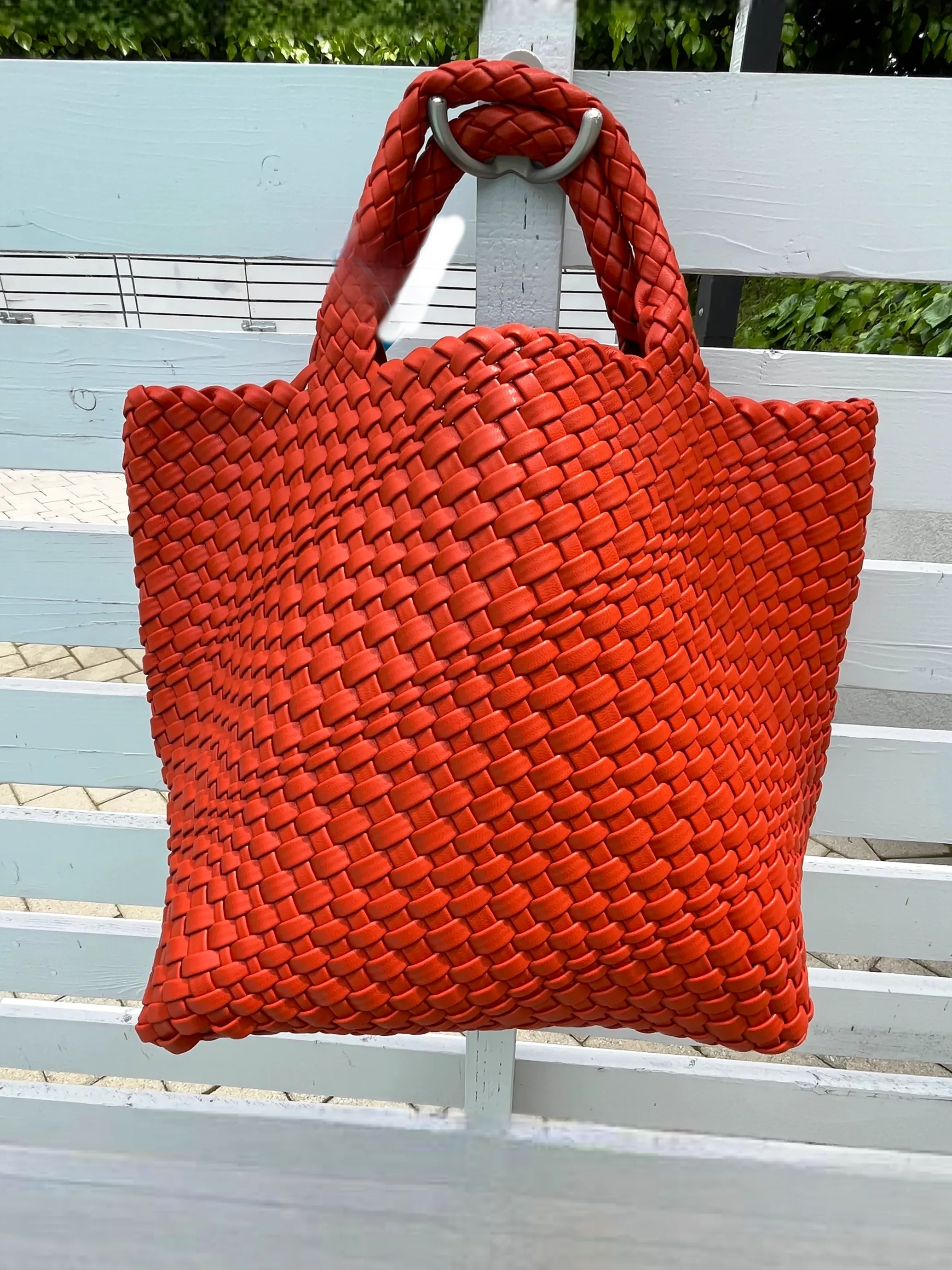 Braided neoprene tote with detachable mini bag inside