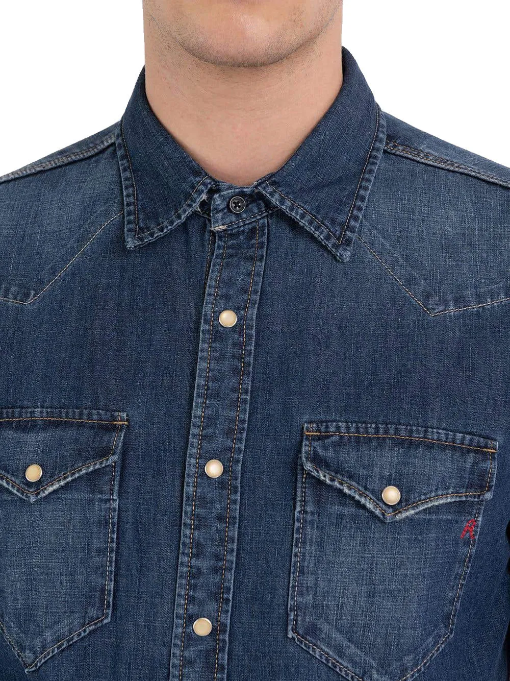 Camicia Western In Denim - Dark Blue