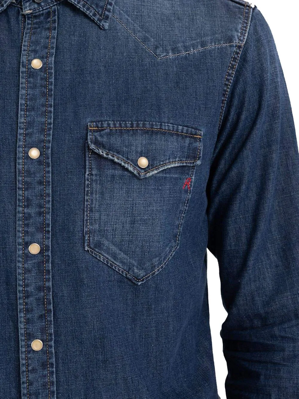 Camicia Western In Denim - Dark Blue