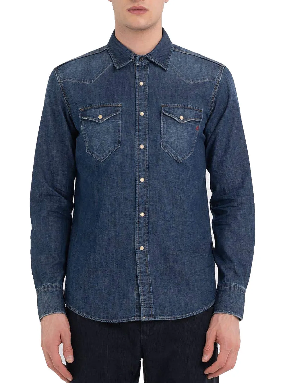 Camicia Western In Denim - Dark Blue