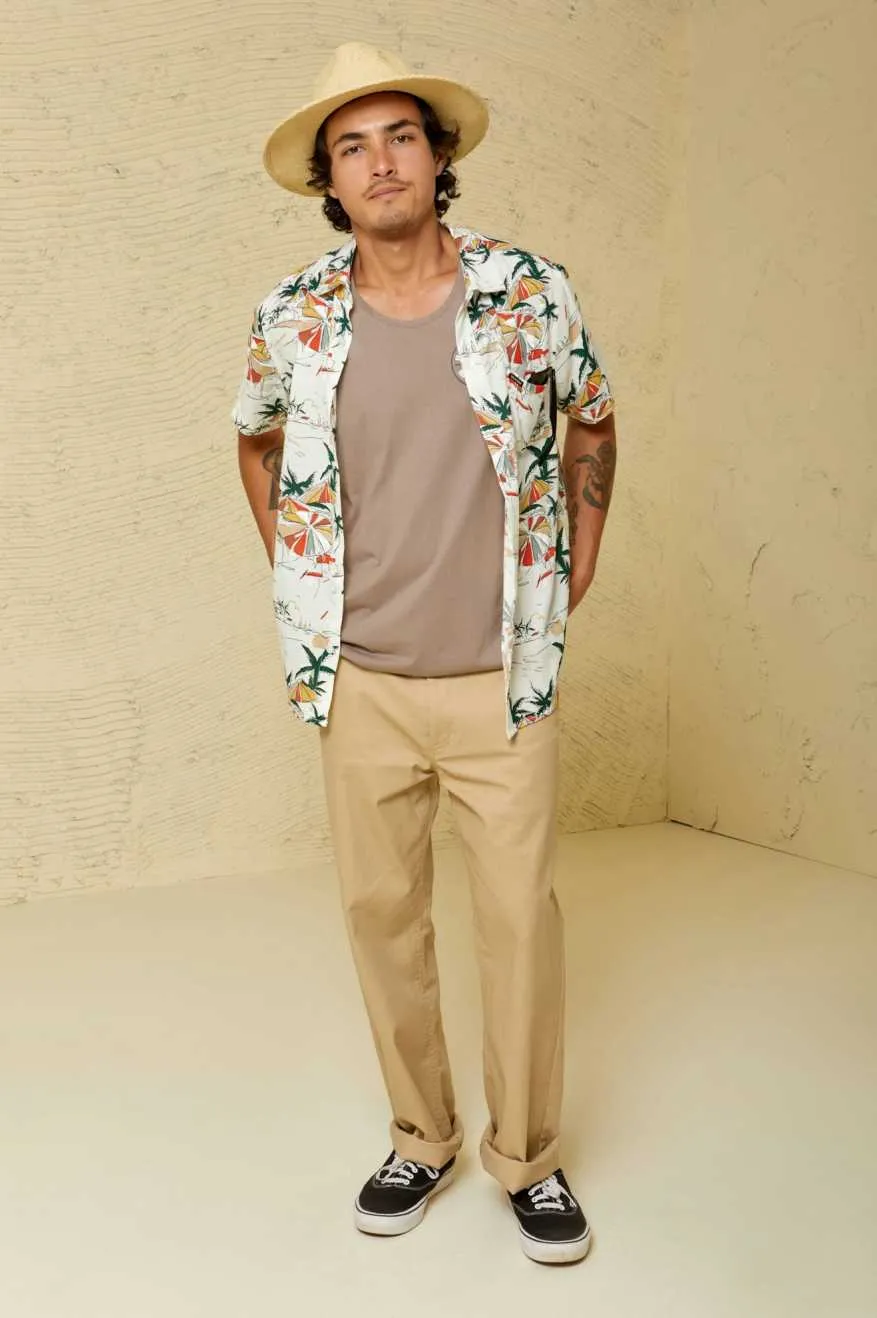 Charter Slub S/S Woven Shirt - Off White Umbrella Scene