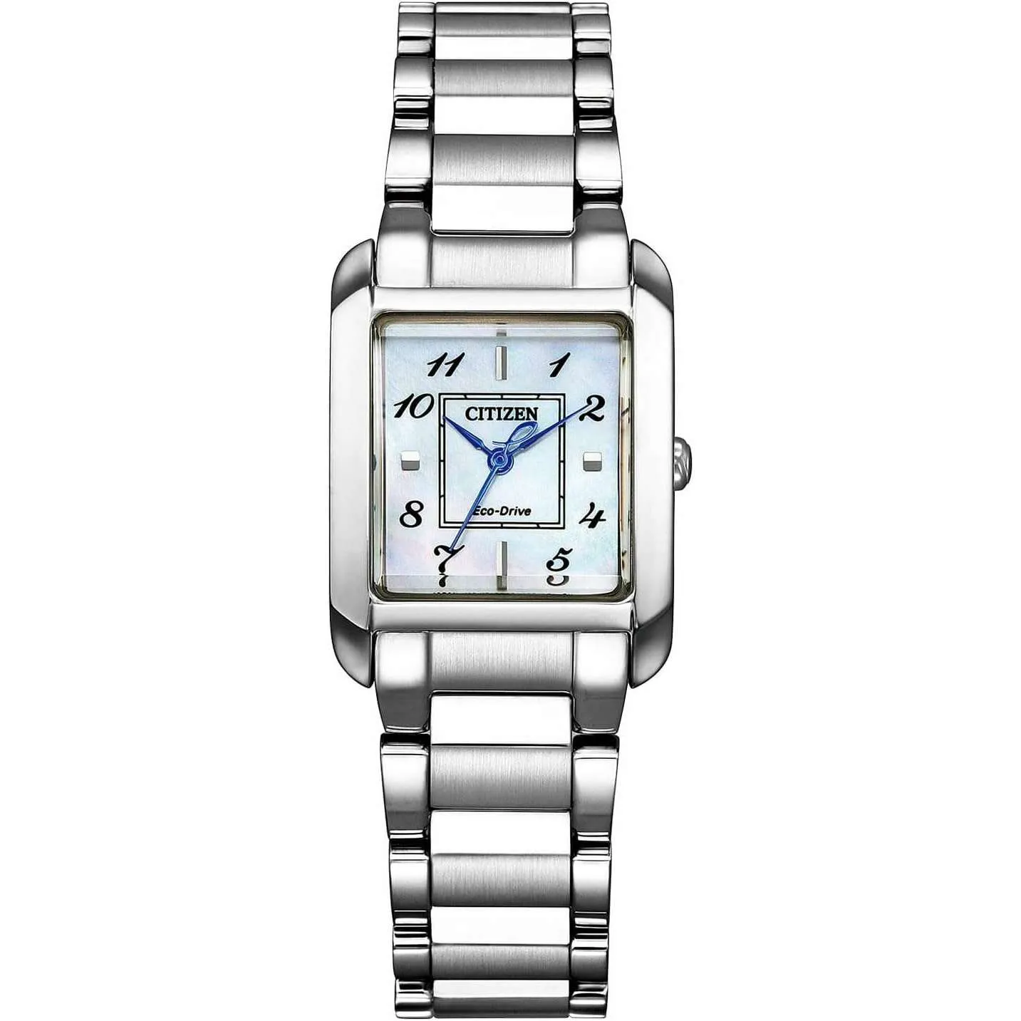 CITIZEN L SQUARE COLLECTION ECO-DRIVE SILVER STRAP PEARLY DIAL LADIES WATCH EW5600-87D