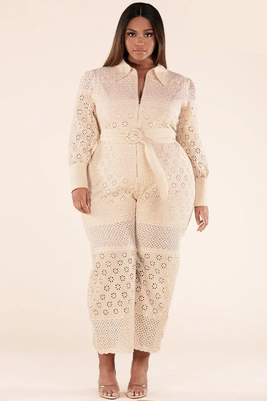 Cream Eyelet Crochet Jumpsuit