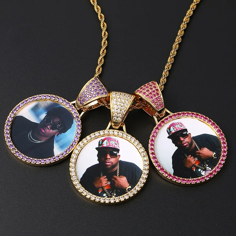 Custom Photo Medallions Necklace With Back Engraved Your Name And Date