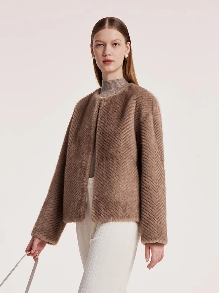 Eco-friendly Fur Short Round Neck Women Coat