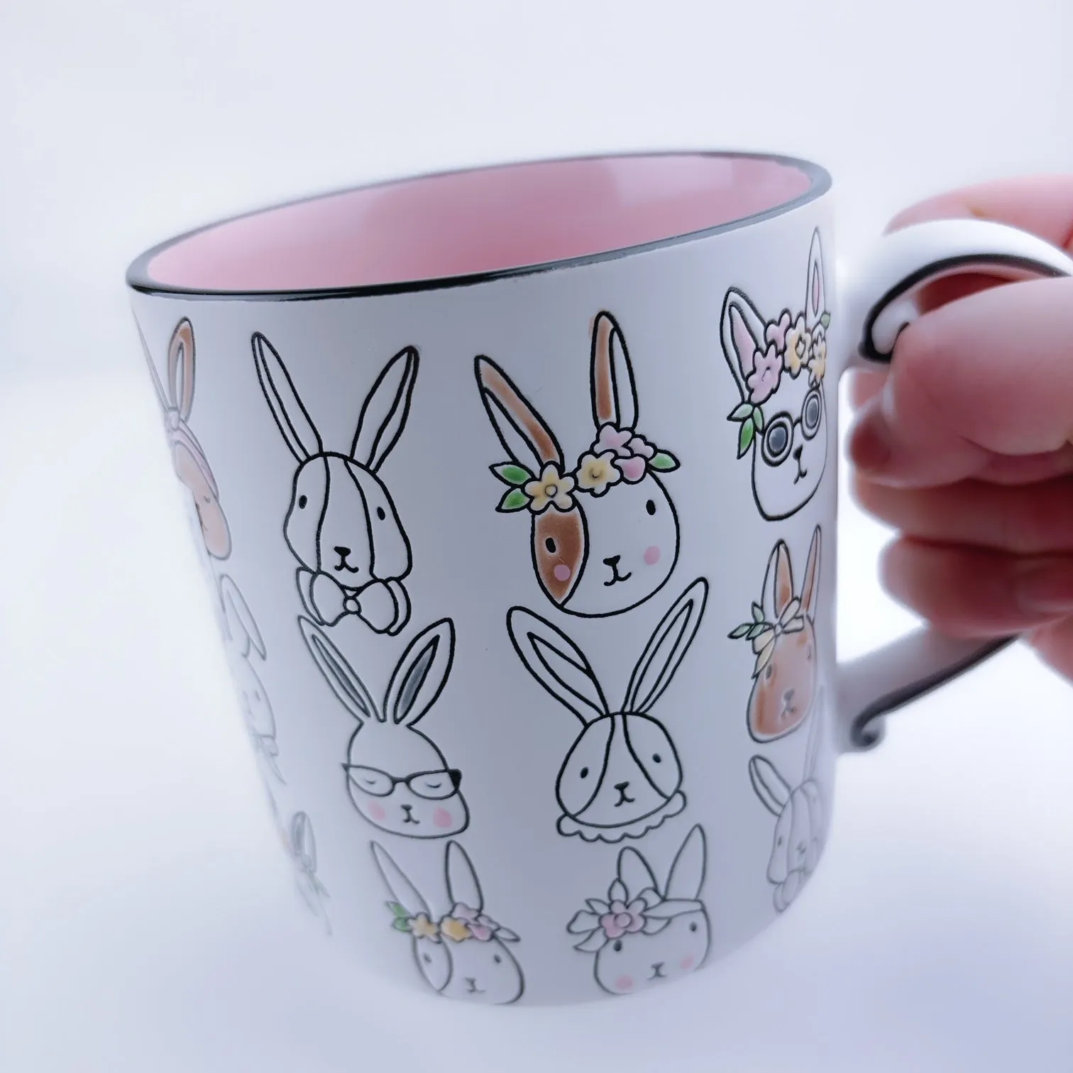 ELI   ANA Happy Jantzen Bunny Faces Ceramic Mug 21oz - Pink