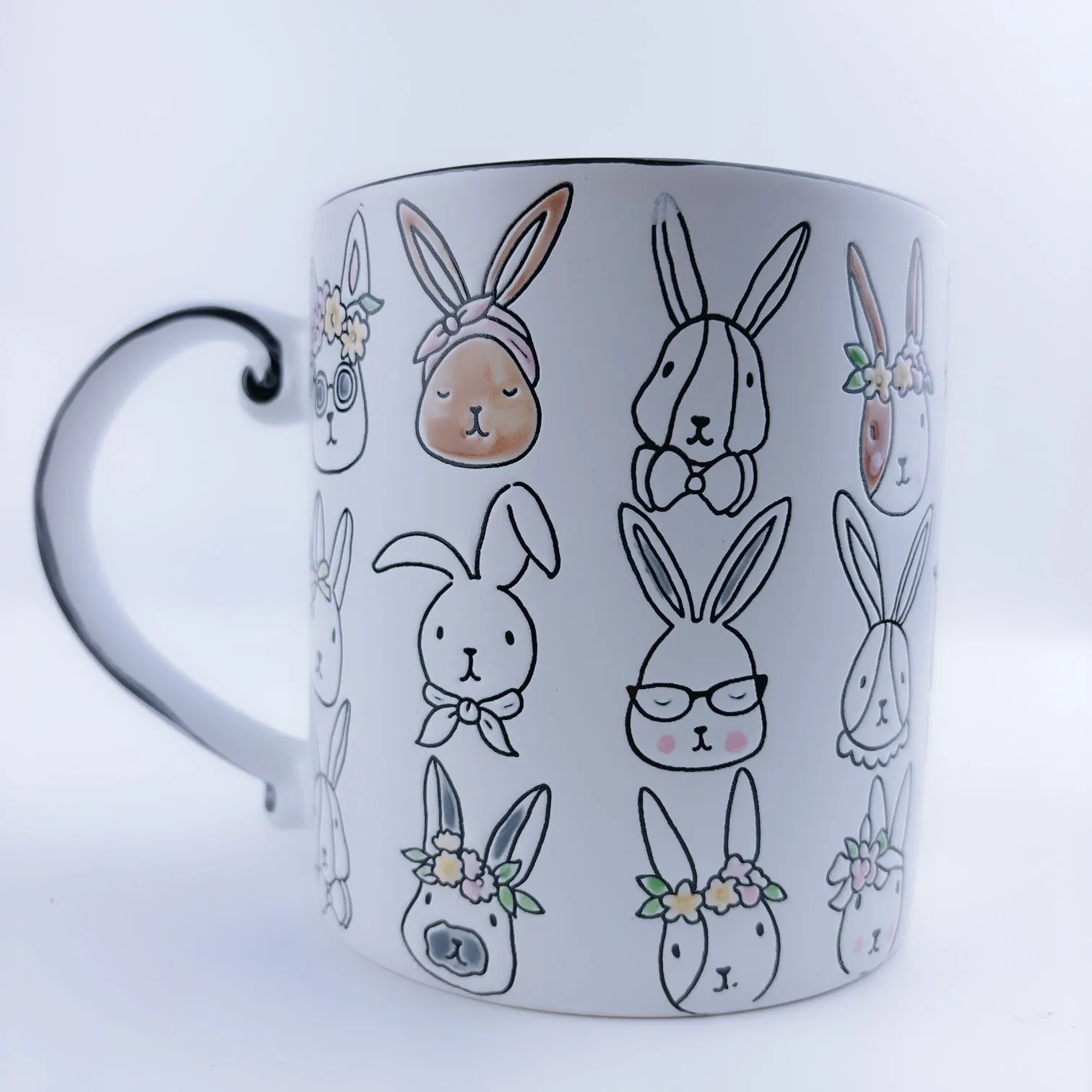 ELI   ANA Happy Jantzen Bunny Faces Ceramic Mug 21oz - Pink