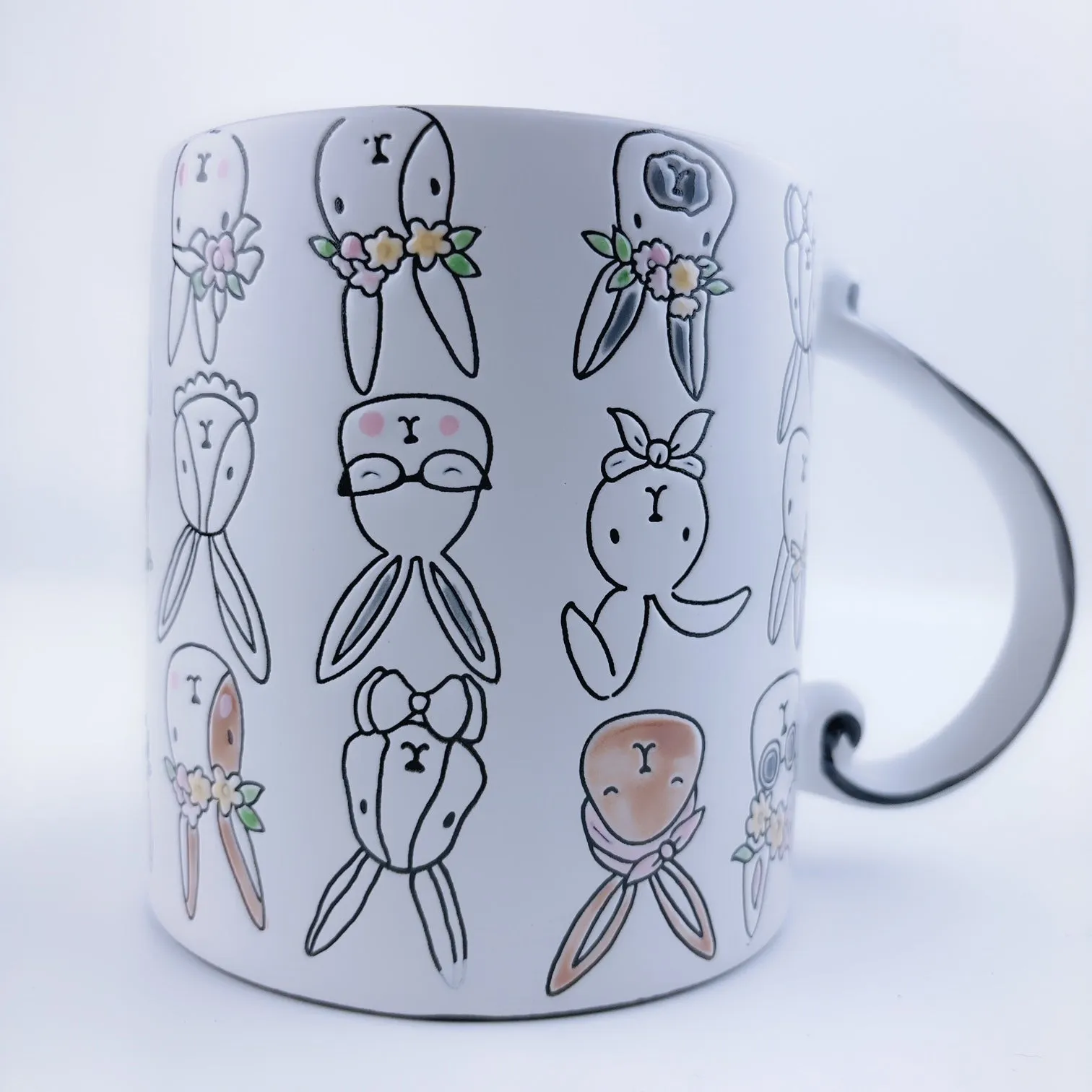 ELI   ANA Happy Jantzen Bunny Faces Ceramic Mug 21oz - Pink