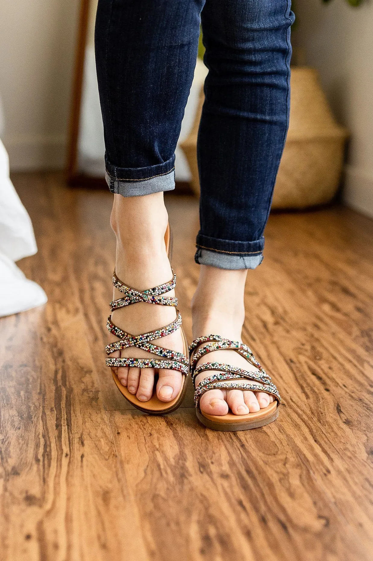 Eliana Rhinestone Sandals in Multi