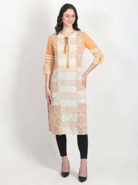 Ethnic Motifs Hand Block Printed  Straight Kurti Geometric