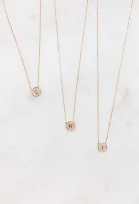 Gold Pave Coin Initial Necklace