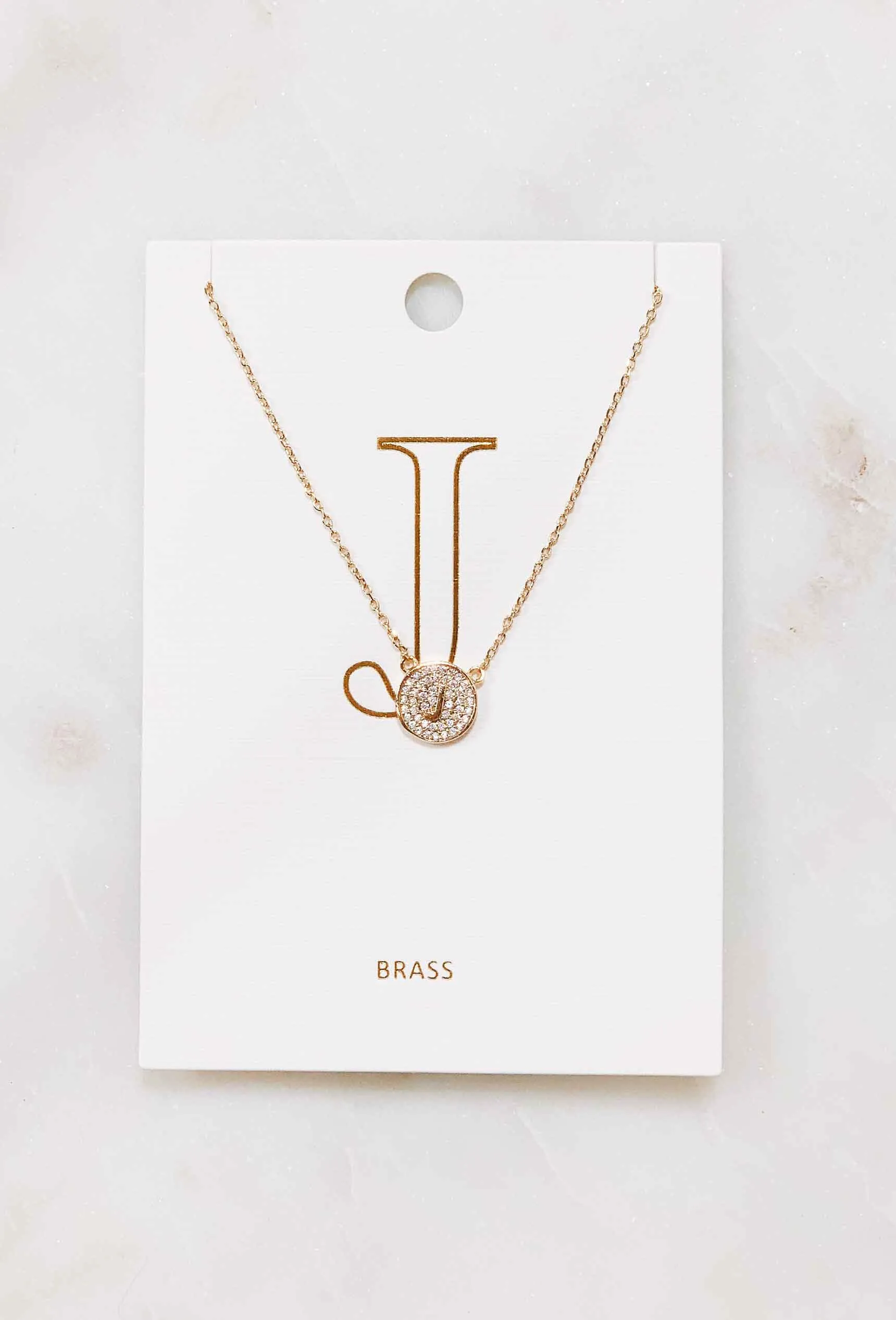 Gold Pave Coin Initial Necklace