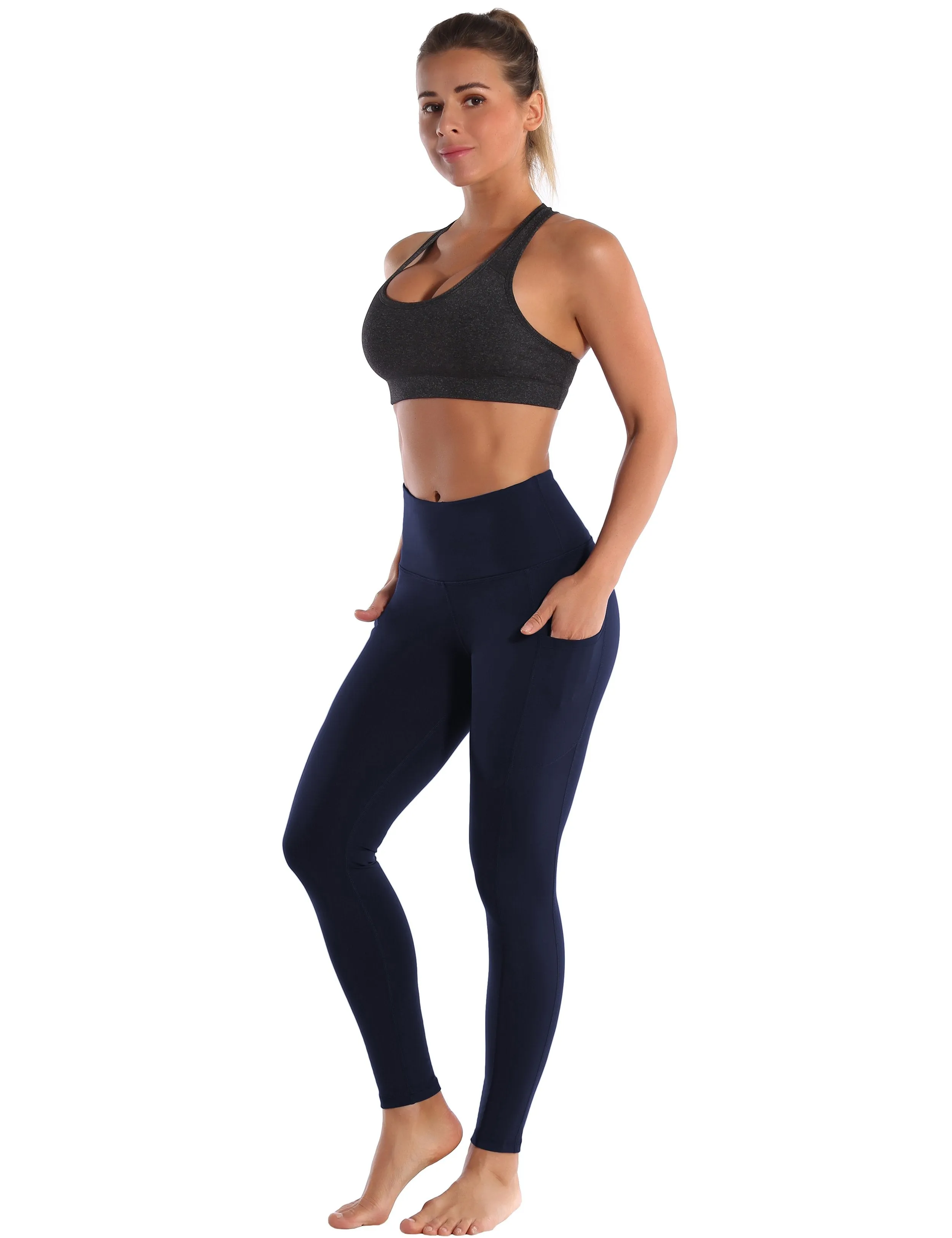 Hip Line Side Pockets Yoga Pants darknavy ins