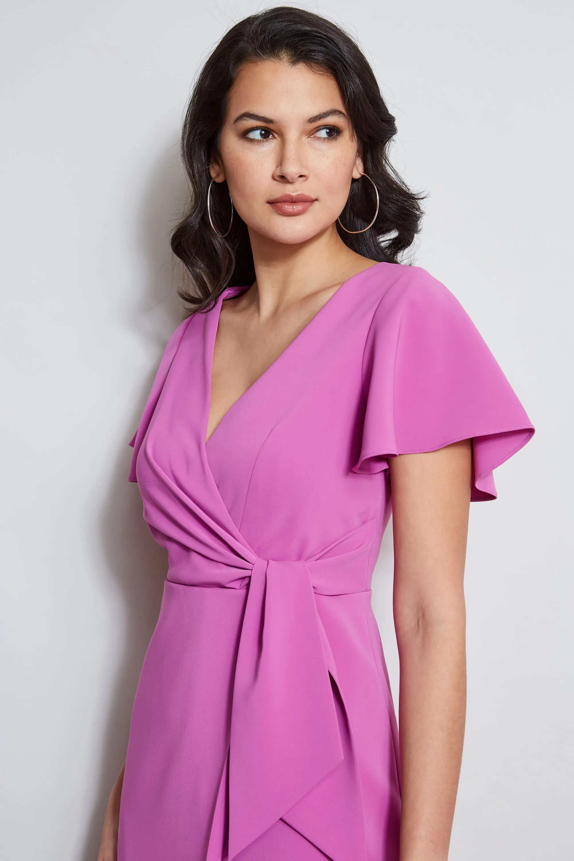 Mock Wrap Flutter Sleeve Dress