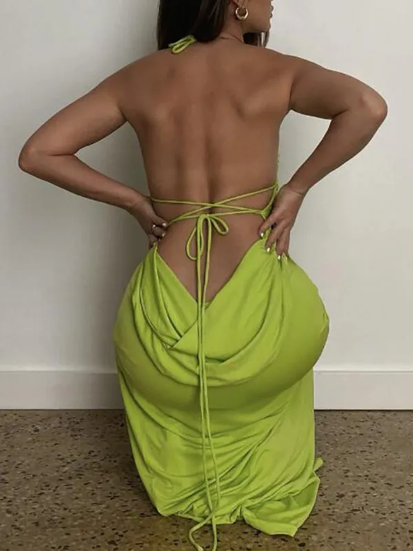 Momnfancy Mint Green Cross Back Side Slit Spaghetti Strap Backless Bodycon Wedding Guest Pregnancy Maternity Maxi Dress