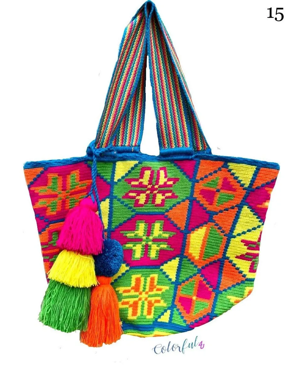 Neon Colors Beach Tote Bags - Summer Crochet Totes