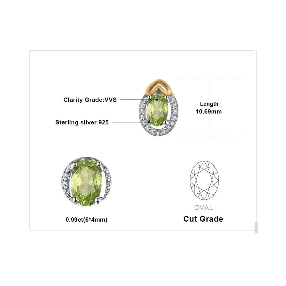 Oval Cut with Gold Heart Design Peridot 925 Sterling Silver Stud Earrings