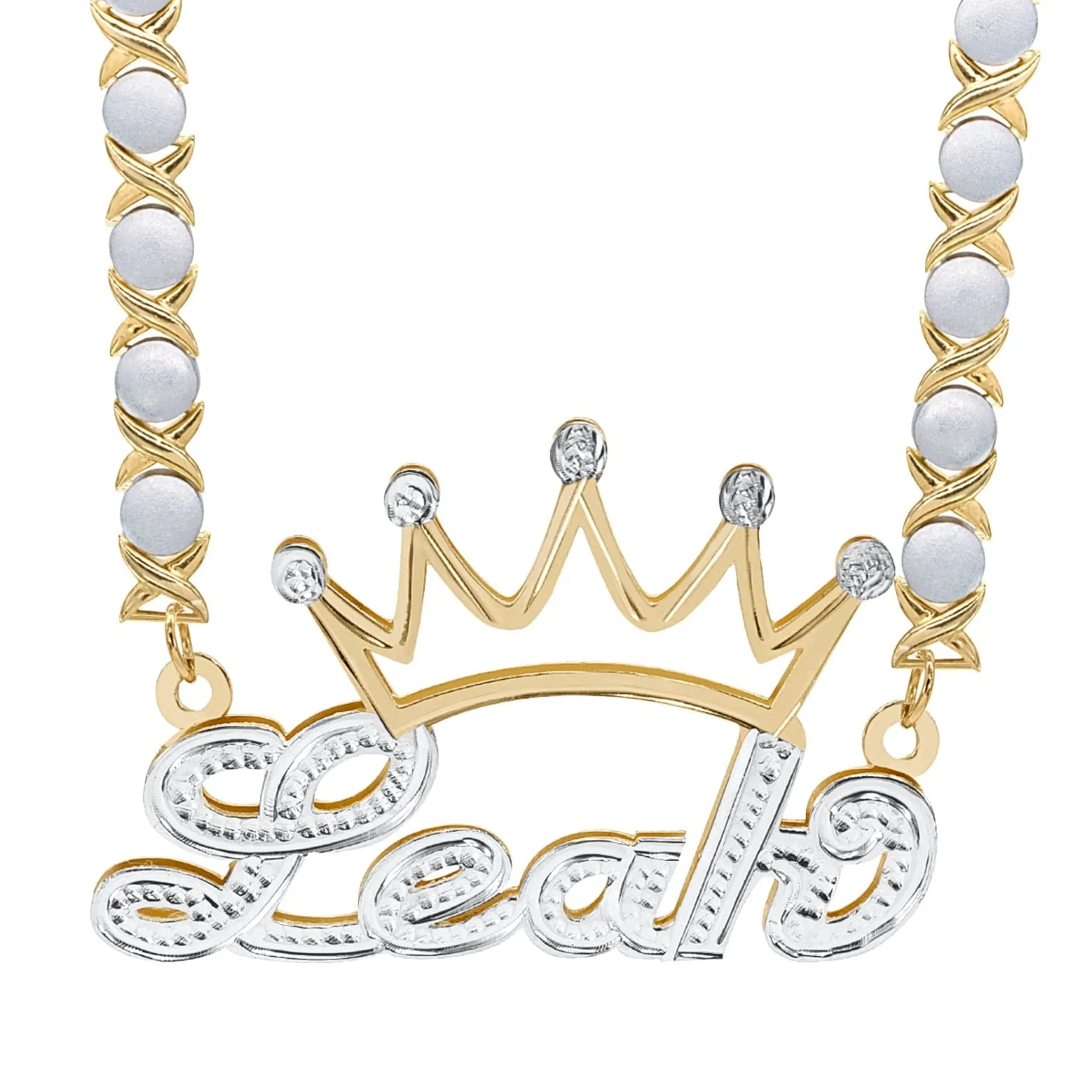 Personalized Double Nameplate Necklace with Crown Leah