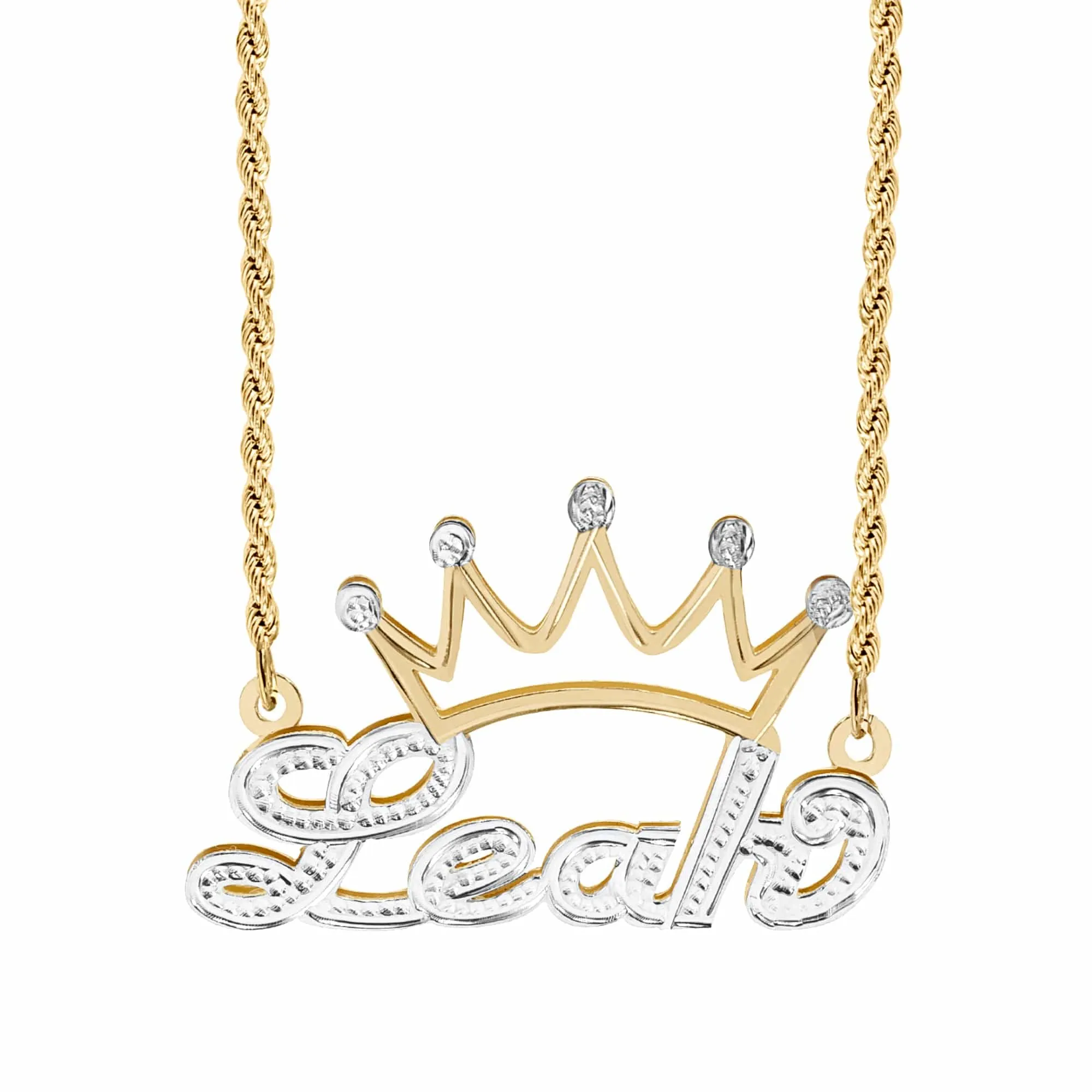 Personalized Double Nameplate Necklace with Crown Leah