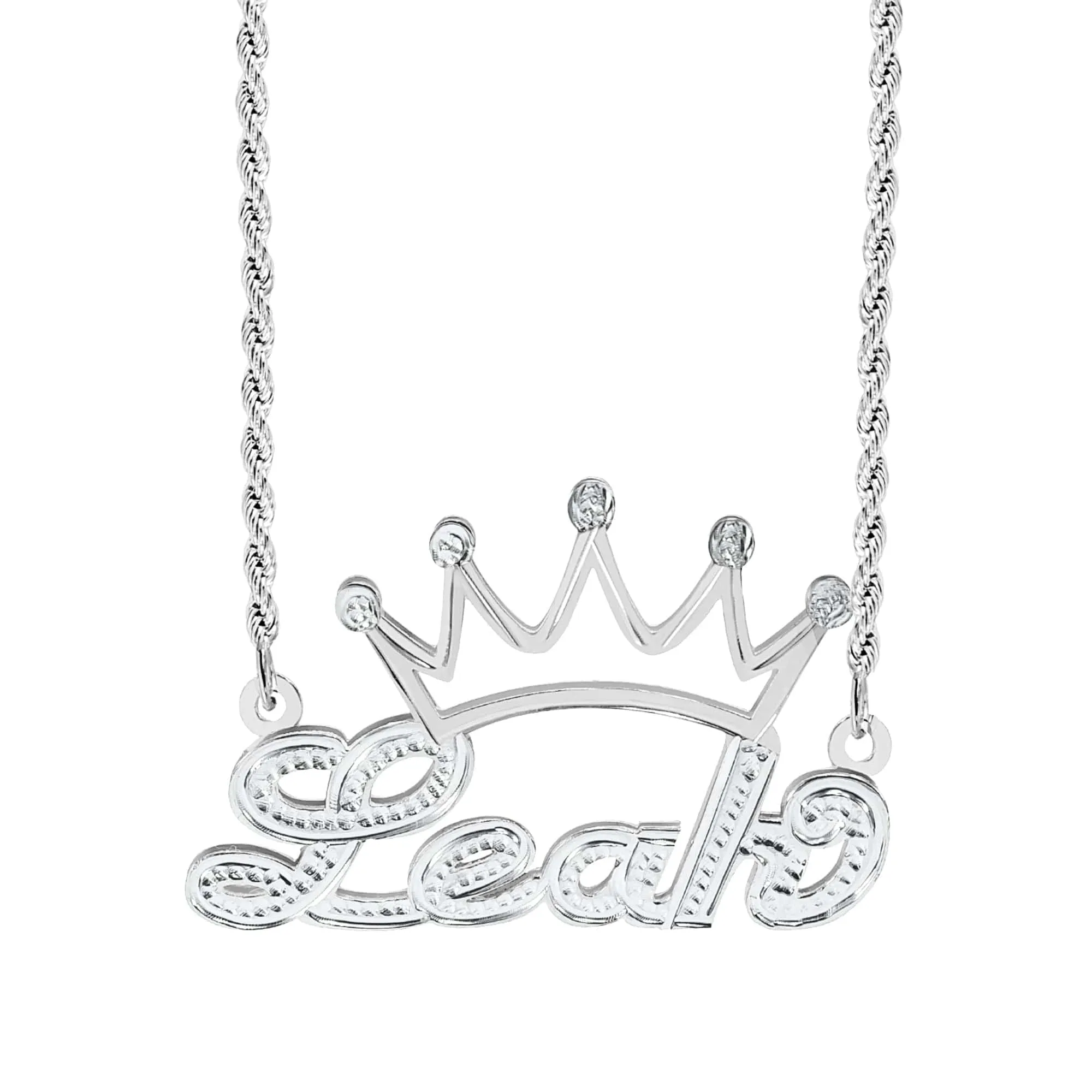 Personalized Double Nameplate Necklace with Crown Leah