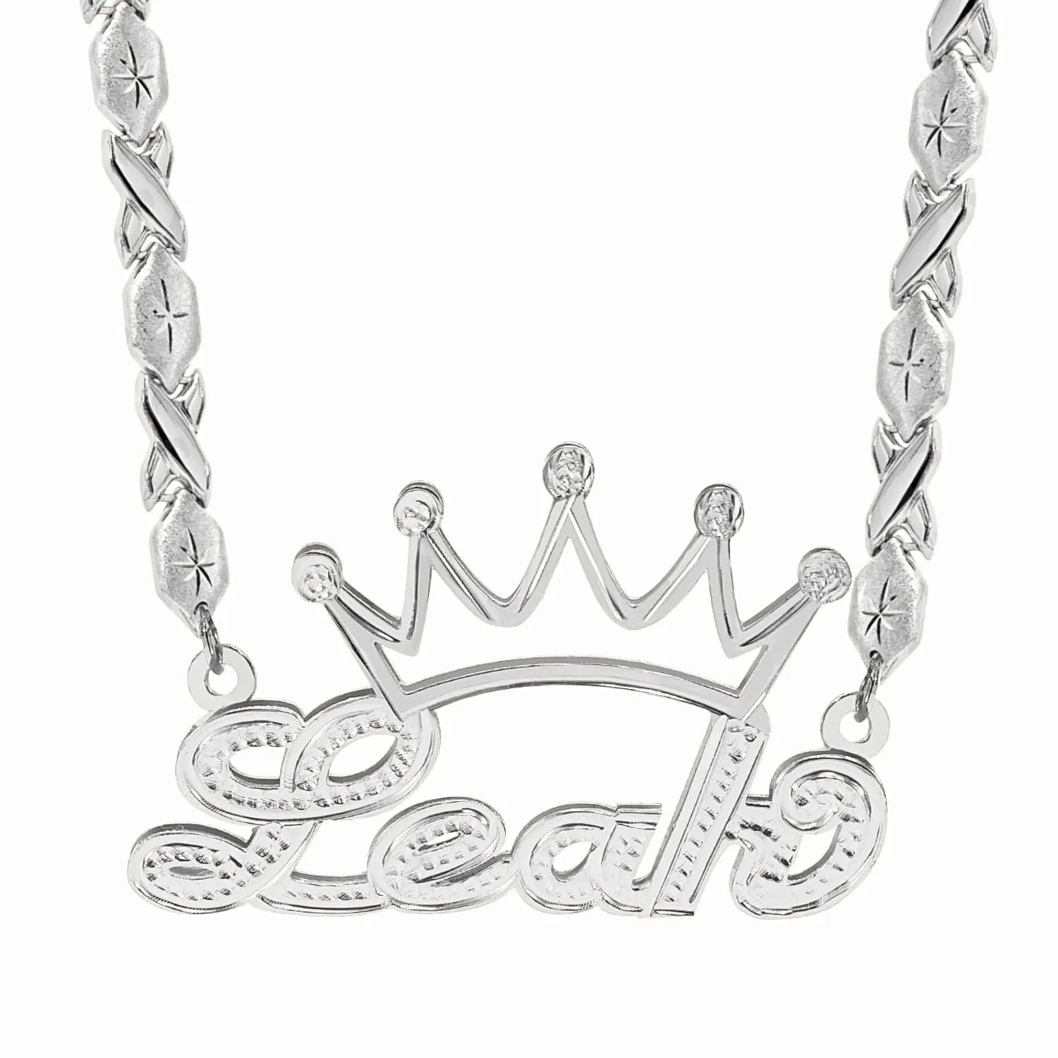 Personalized Double Nameplate Necklace with Crown Leah