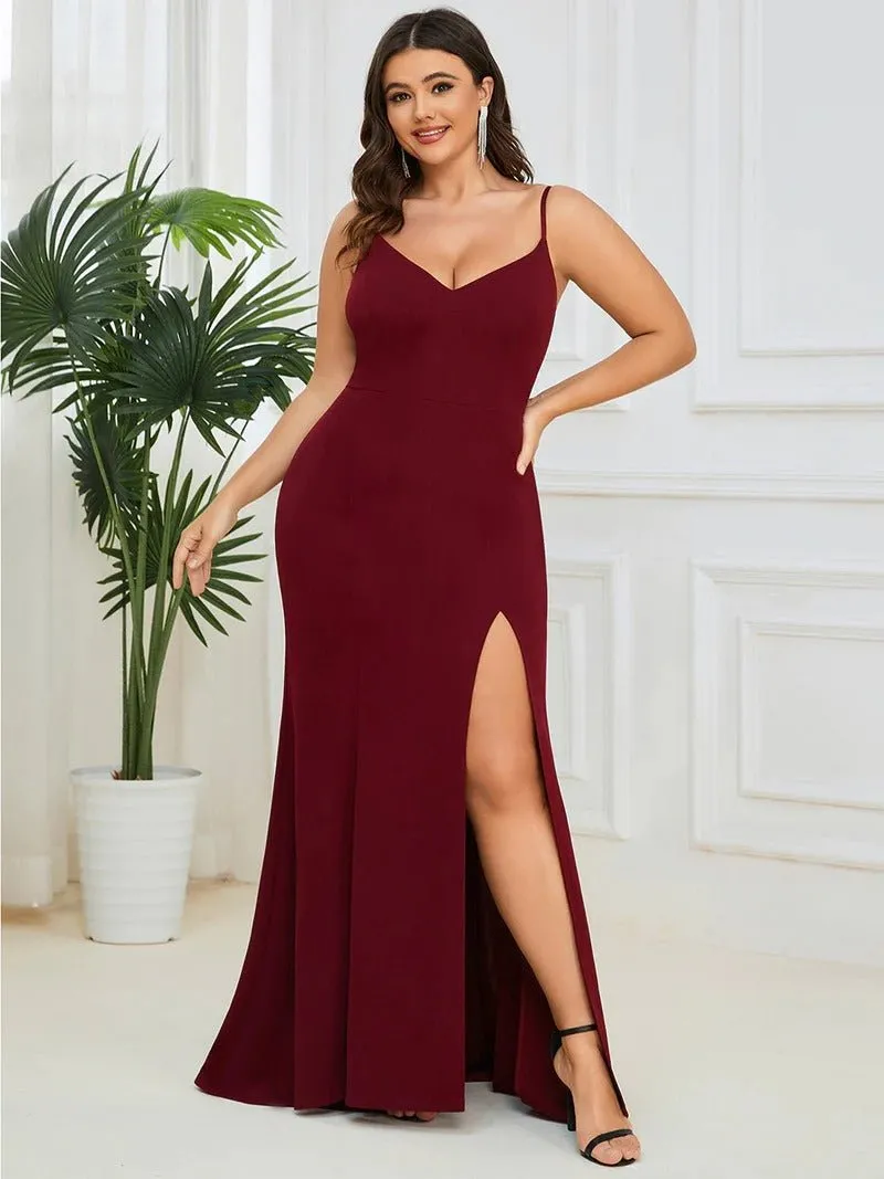 Plus Sexy Sleeveless Fishtail Deep V Neck Evening Dresses