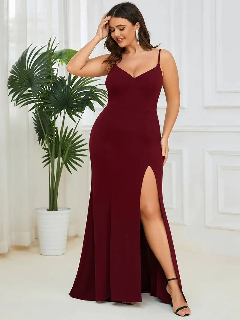 Plus Sexy Sleeveless Fishtail Deep V Neck Evening Dresses