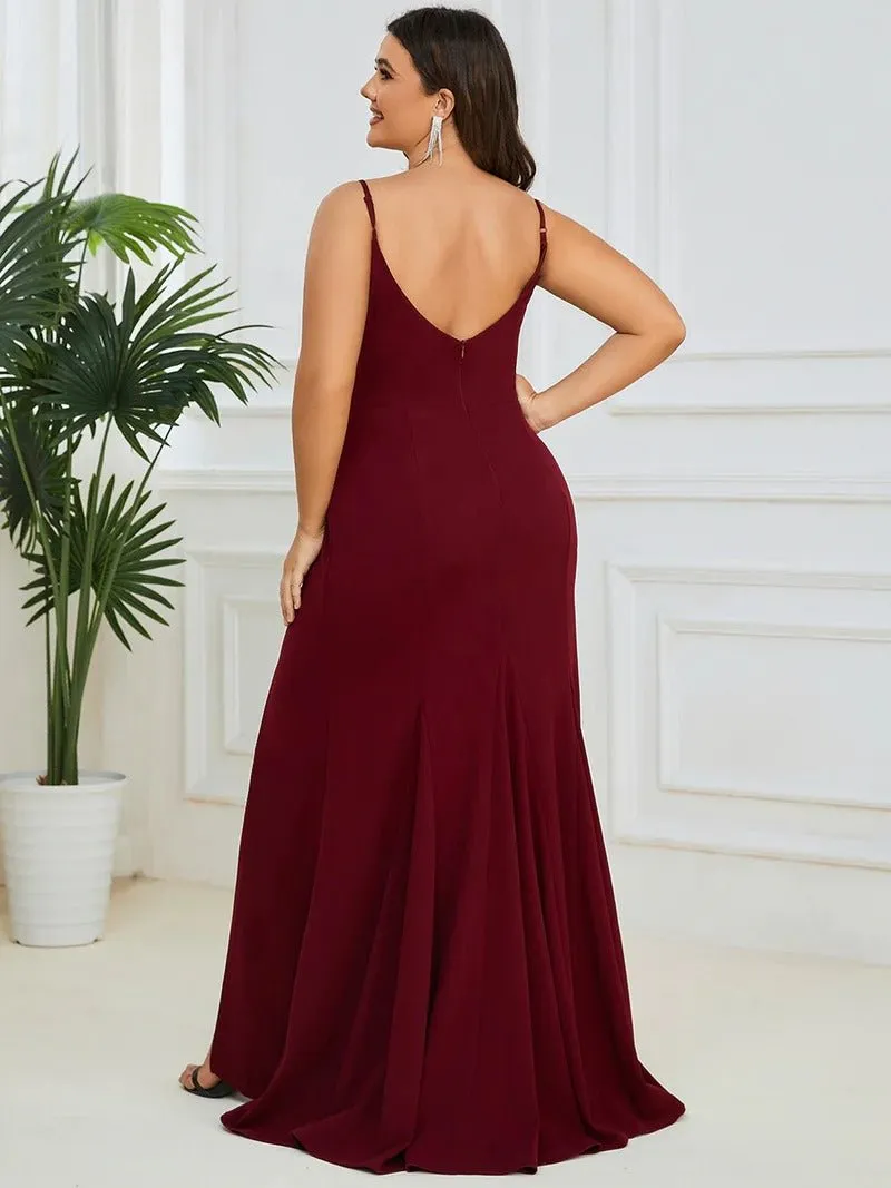 Plus Sexy Sleeveless Fishtail Deep V Neck Evening Dresses