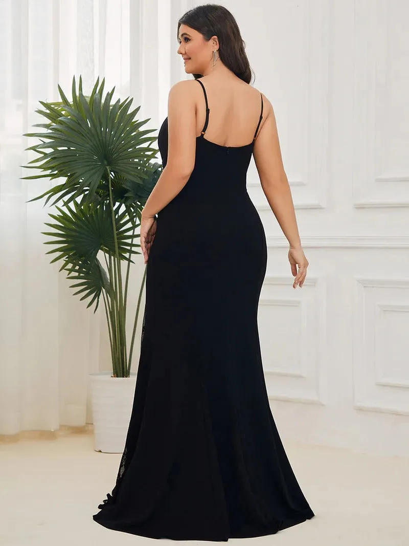 Plus Sexy Spaghetti Straps V Neck Fishtail Evening Dresses