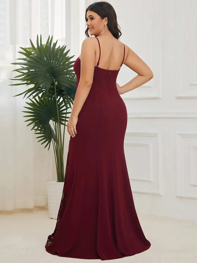 Plus Sexy Spaghetti Straps V Neck Fishtail Evening Dresses