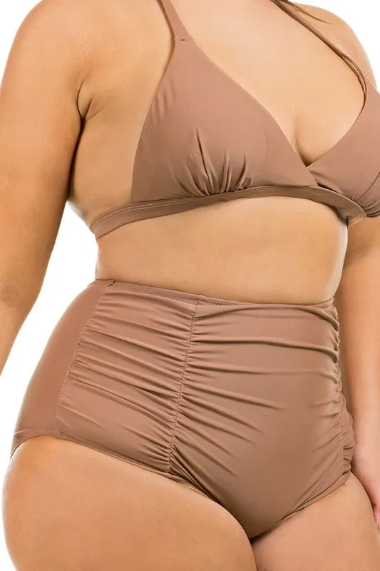 Plus Size Ruched Front High Waisted Bikini