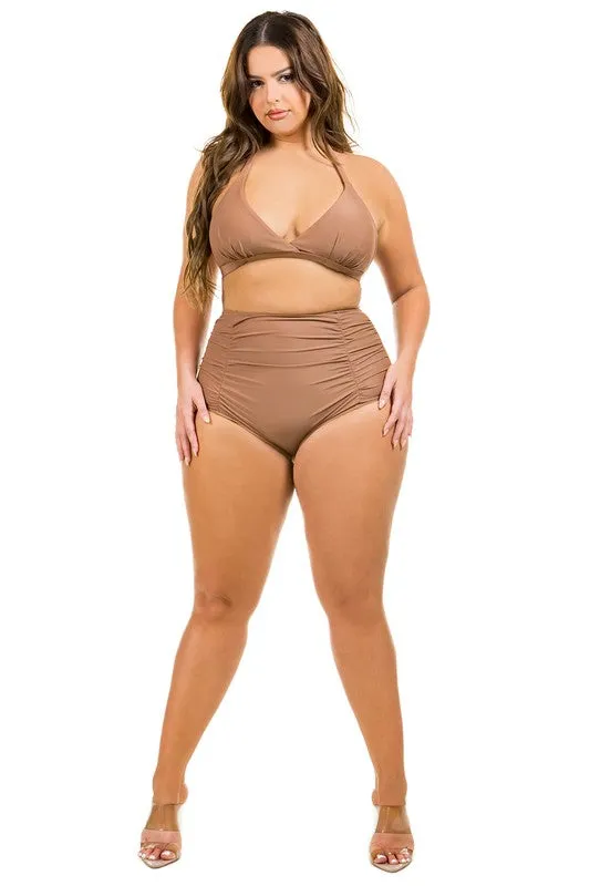 Plus Size Ruched Front High Waisted Bikini